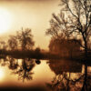 Serene dawn at Bessie's Creek with mirrored tree reflections in still water by Ken Osborne