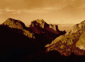 Sepia-toned landscape of Big Bend's rugged terrain captured by Ken Osborne