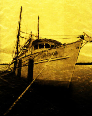 Gold-toned vintage shrimp boat photograph by Ken Osborne