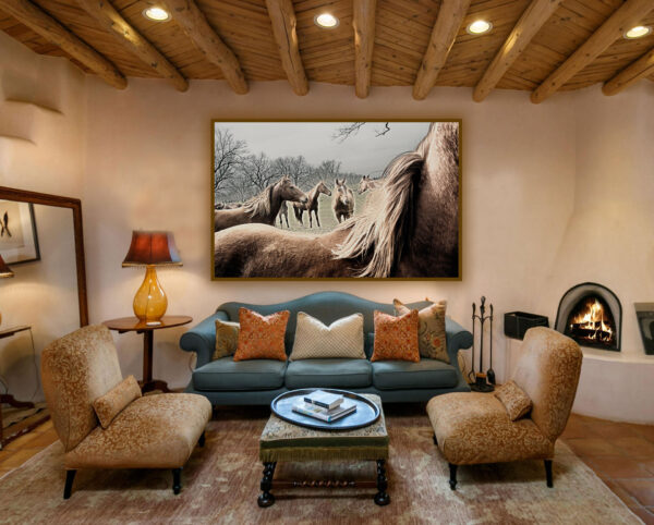 "Pastoral Symphony" photograph by Ken Osborne displayed in a rustic living room interior